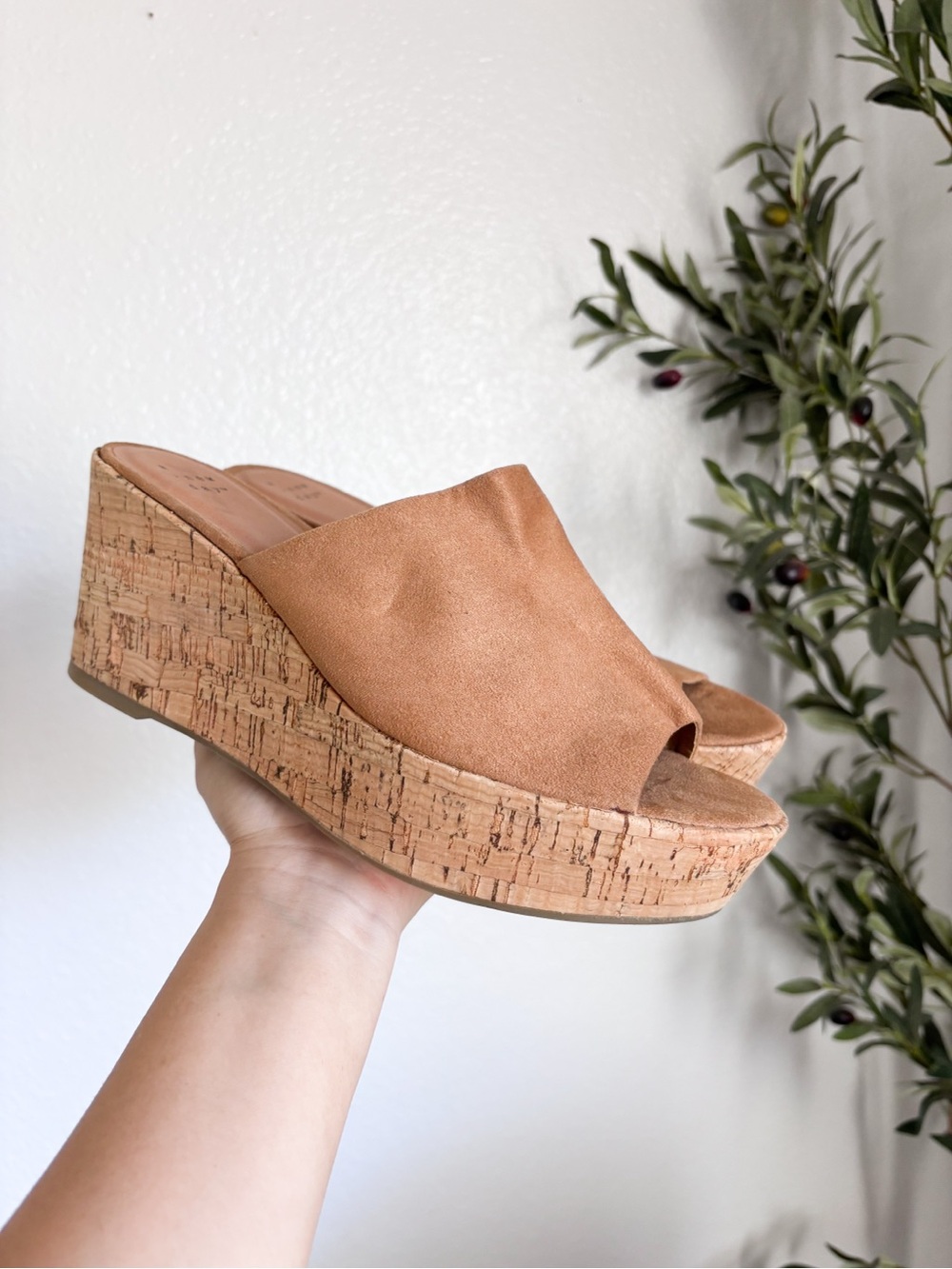 A New Day Suede Cork Platform Slide Wedge - Tan 8.5
